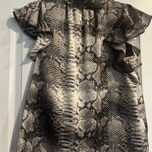 1. State Ruffled Snake Print Blouse - Black and Cream